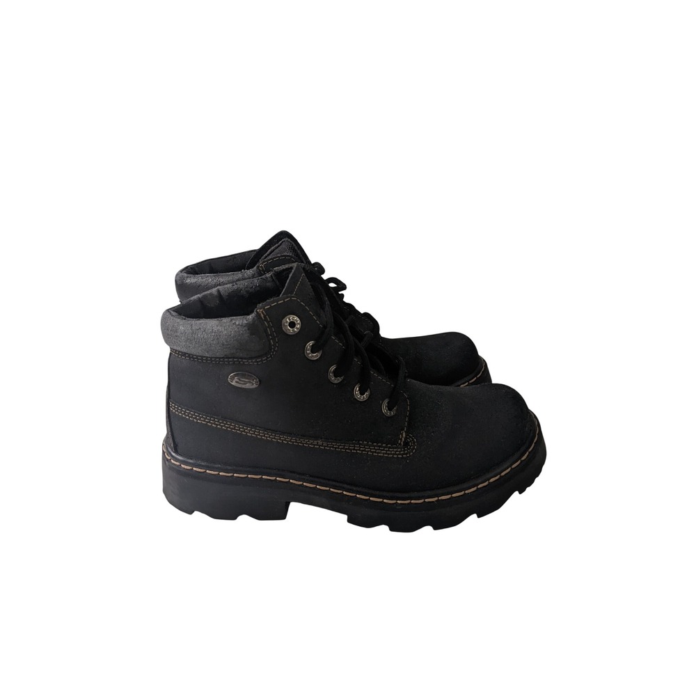 Skechers 45109 Black Leather Jammers Ankle Boots Lug Sole Womens 7.5